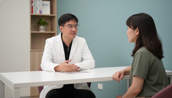 診所環境與淨優明Xeomin產品包裝 吳紹琥醫師說明淨優明Xeomin原理 淨優明Xeomin去除複合蛋白示意圖 使用淨優明Xeomin進行臉部除皺治療