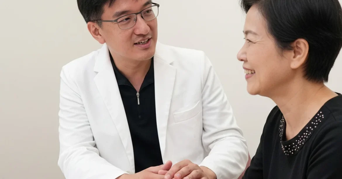 吳紹琥醫師在診所中詳細講解肝斑治療的重要性與方法。